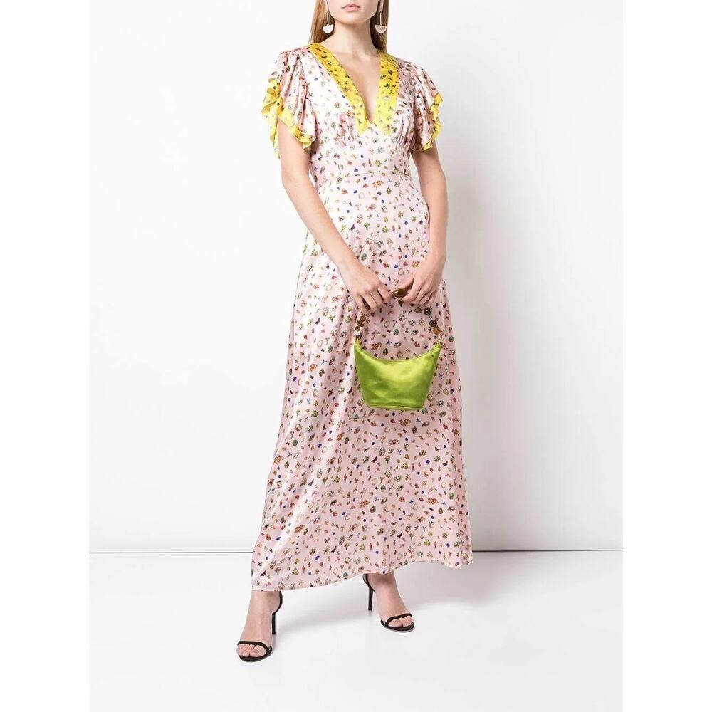 Cynthia Rowley Pink Floral Maxi Dress with Yellow Trim - Picture 4 of 14